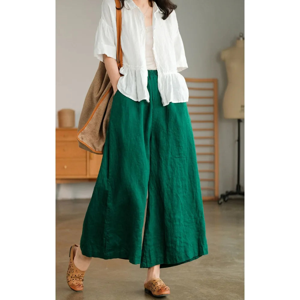 Casual Loose Wide Leg Cotton Linen Joggers For Women