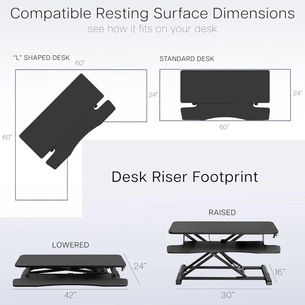 42 inch Desk Converter, K Series, Height Adjustable Sit to Stand Riser, Dual Monitor and Laptop Workstation with Keyboard Tray