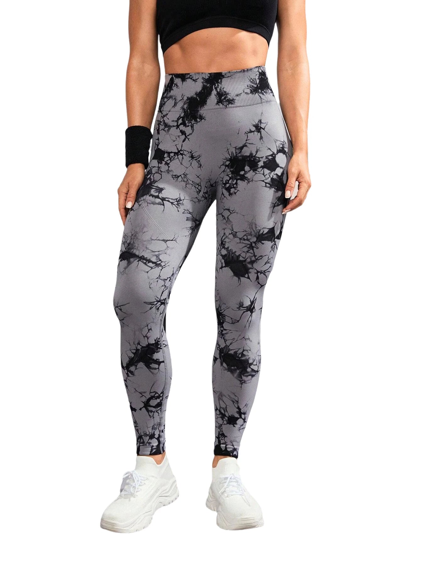 Women High Waist Tummy Control Yoga Pants Seamless Peach Hip Lifting Sport Leggings Marble Gray L