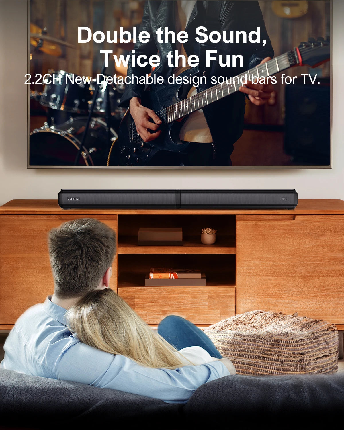 ULTIMEA 2.2ch Soundbar for TV Peak Power 100W 2-in-1 Detachable Bluetooth 5.3