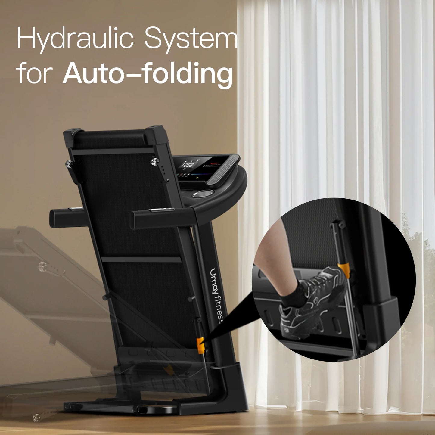 Home Folding Incline Treadmill with Pulse Sensors 300 lbs Capacity