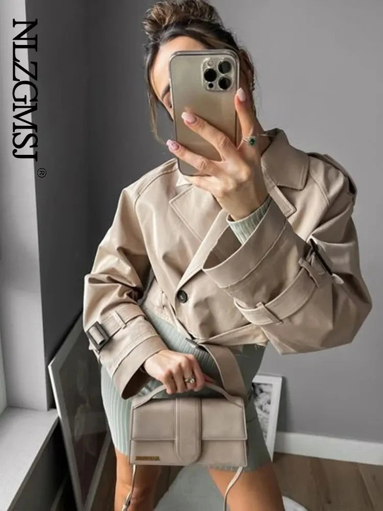 Cropped Trench Coat Women Belt Double Breasted Spring