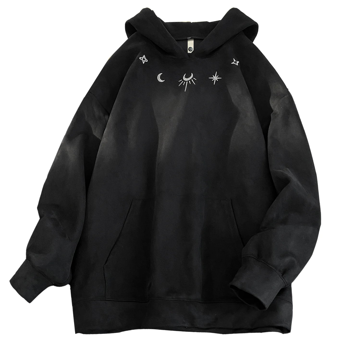 Mens Suede Hoodie Gothic Embroidered Pattern Streetwear