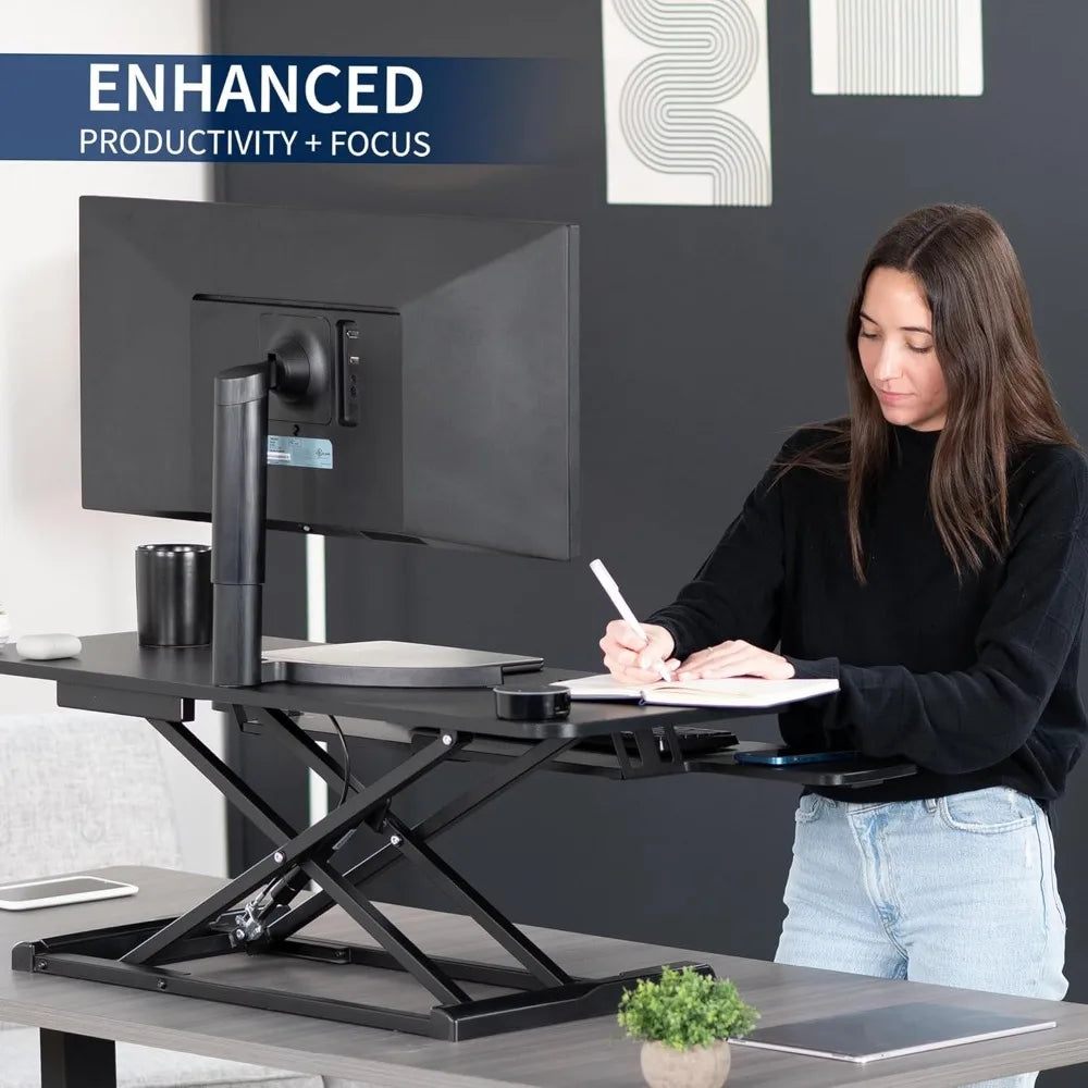 42 inch Desk Converter, K Series, Height Adjustable Sit to Stand Riser, Dual Monitor and Laptop Workstation with Keyboard Tray