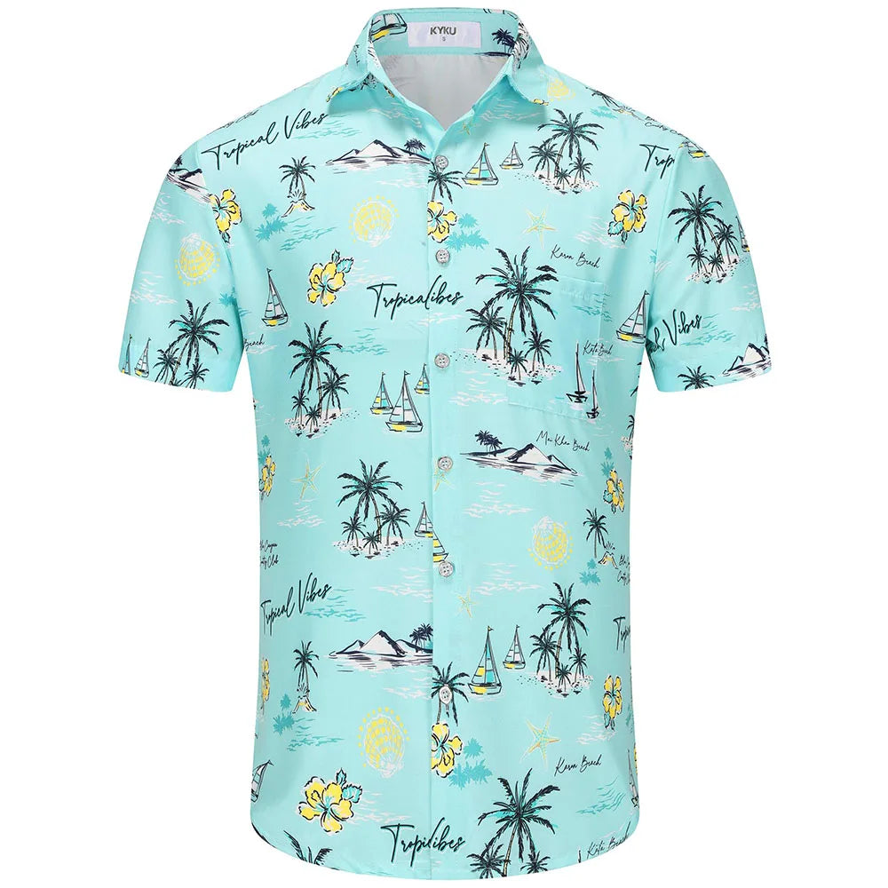 KYKU Funny Hawaiian Beach Shirt for Men Short Sleeve Style
