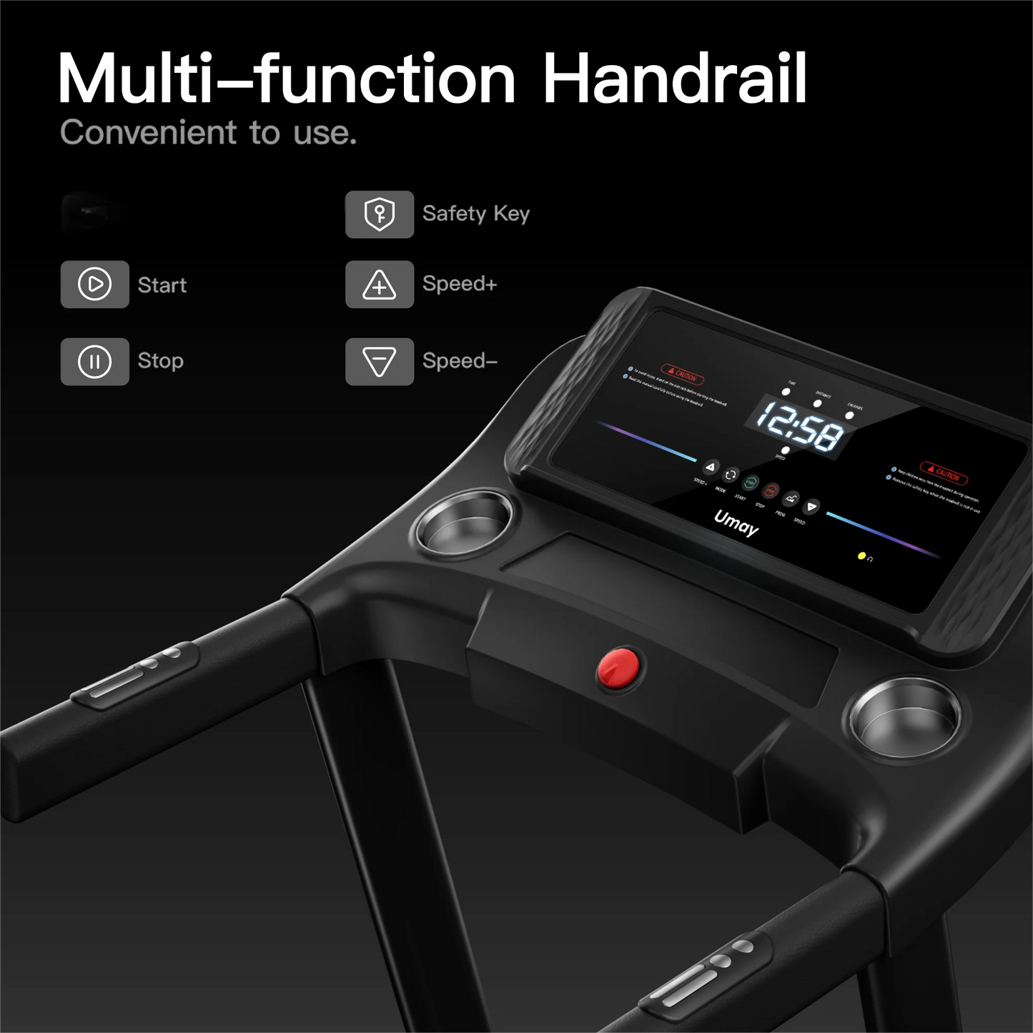 Home Folding Incline Treadmill with Pulse Sensors 300 lbs Capacity