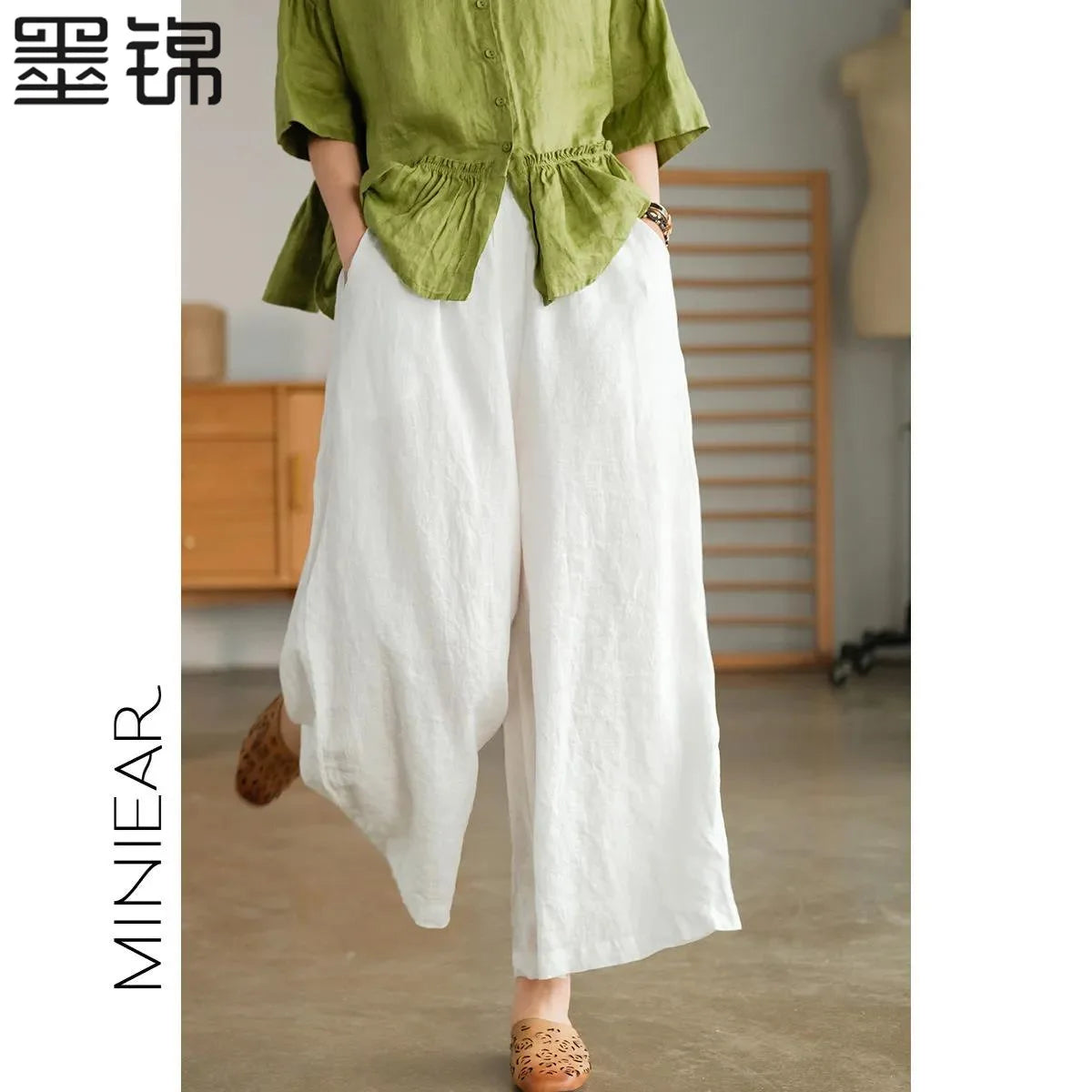 Casual Loose Wide Leg Cotton Linen Joggers For Women