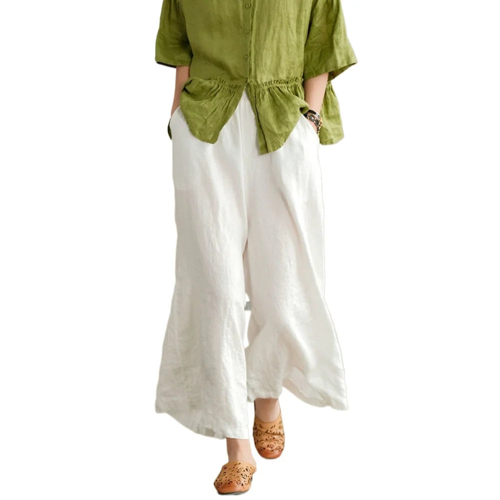 Casual Loose Wide Leg Cotton Linen Joggers For Women