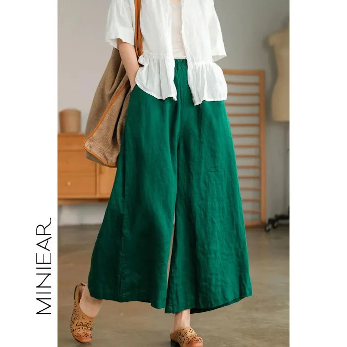 Casual Loose Wide Leg Cotton Linen Joggers For Women