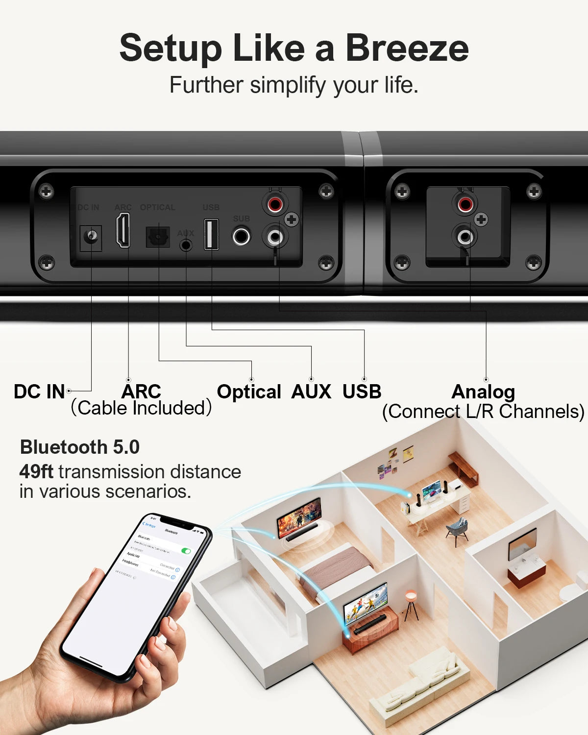 ULTIMEA 2.2ch Soundbar for TV Peak Power 100W 2-in-1 Detachable Bluetooth 5.3