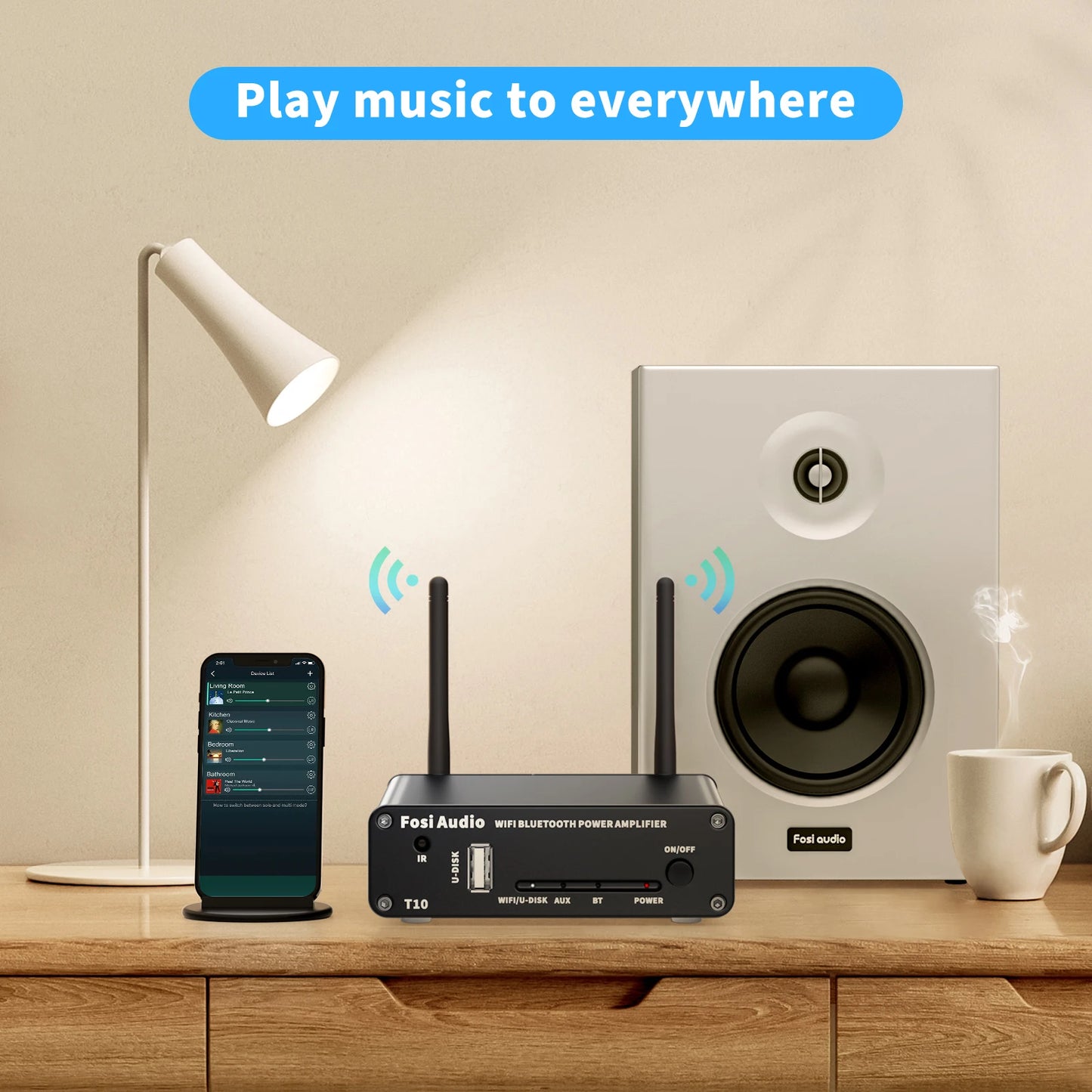 Fosi Audio T10 Wi-Fi Bluetooth Stereo Amplifier 100W