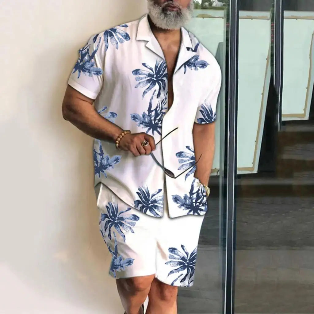 Men's 3D Printed Coconut Tree Shirt and Beach Shorts Set