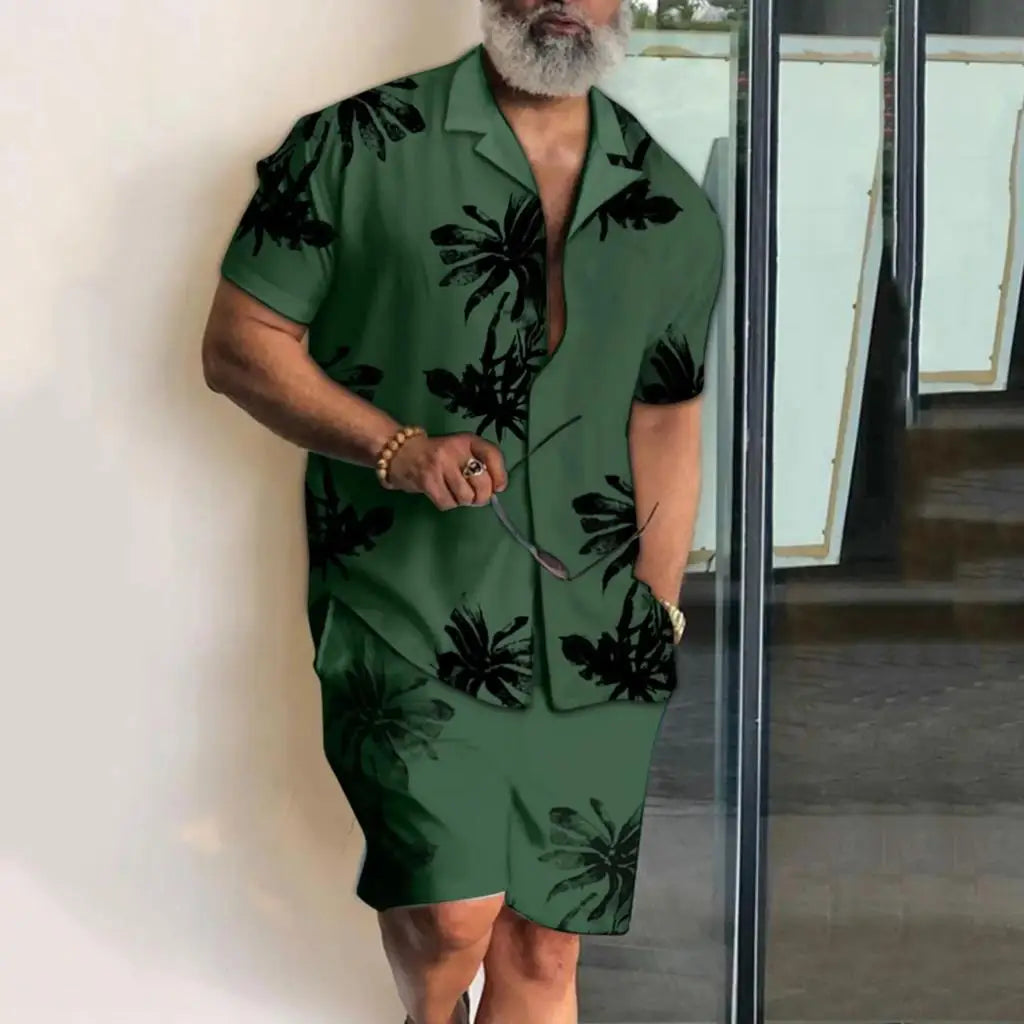 Men's 3D Printed Coconut Tree Shirt and Beach Shorts Set