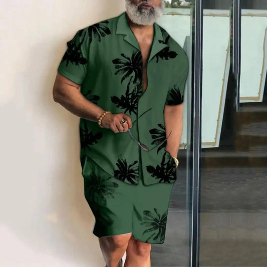 Men's 3D Printed Coconut Tree Shirt and Beach Shorts Set