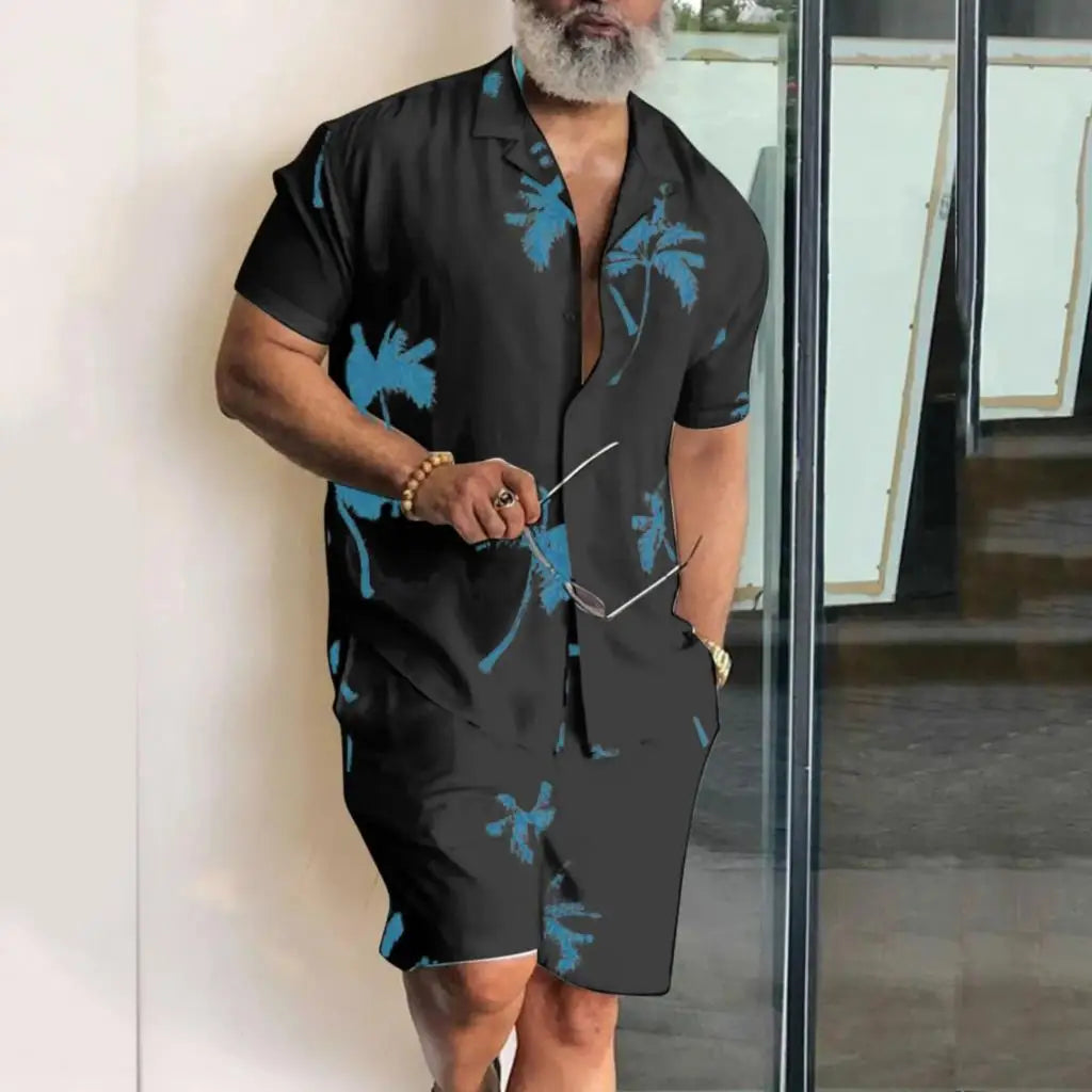 Men's 3D Coconut Tree Print Casual Shirt and Shorts Set