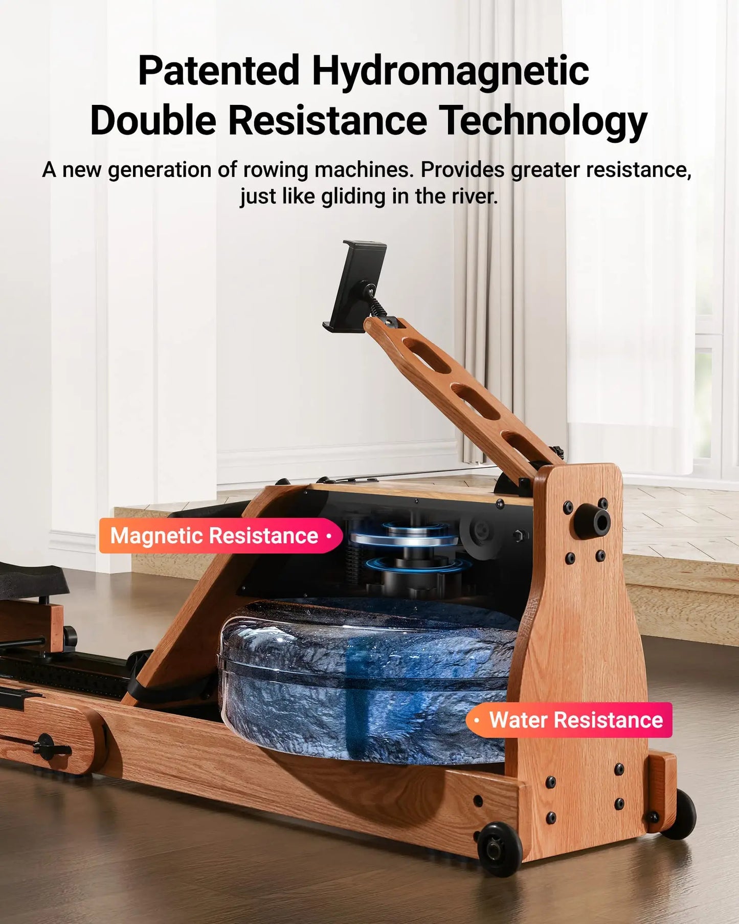 MERACH Foldable Wooden Water Rower with App Membership