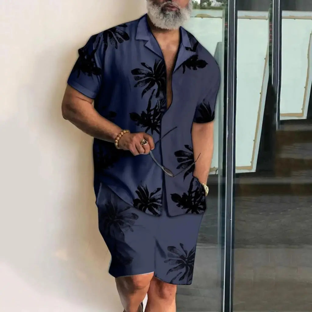 Men's 3D Coconut Tree Print Casual Shirt and Shorts Set