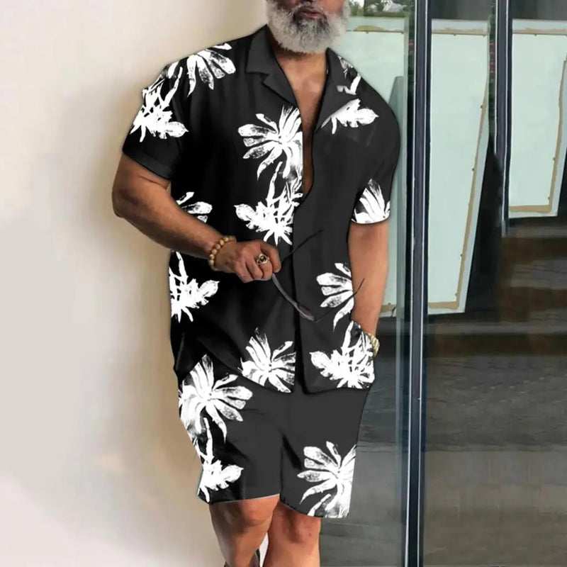 Men's 3D Printed Coconut Tree Shirt and Beach Shorts Set