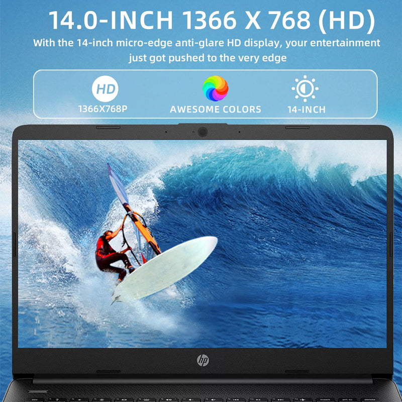 HP 14" Business Laptop,Intel Celeron N4120,16GB RAM,384GB Storage(128GB eMMC+256GB SD Card),1 Year Office 365