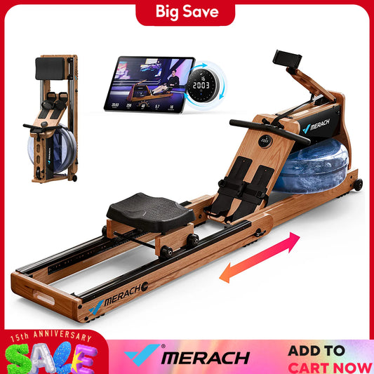 MERACH Foldable Wooden Water Rower with App Membership