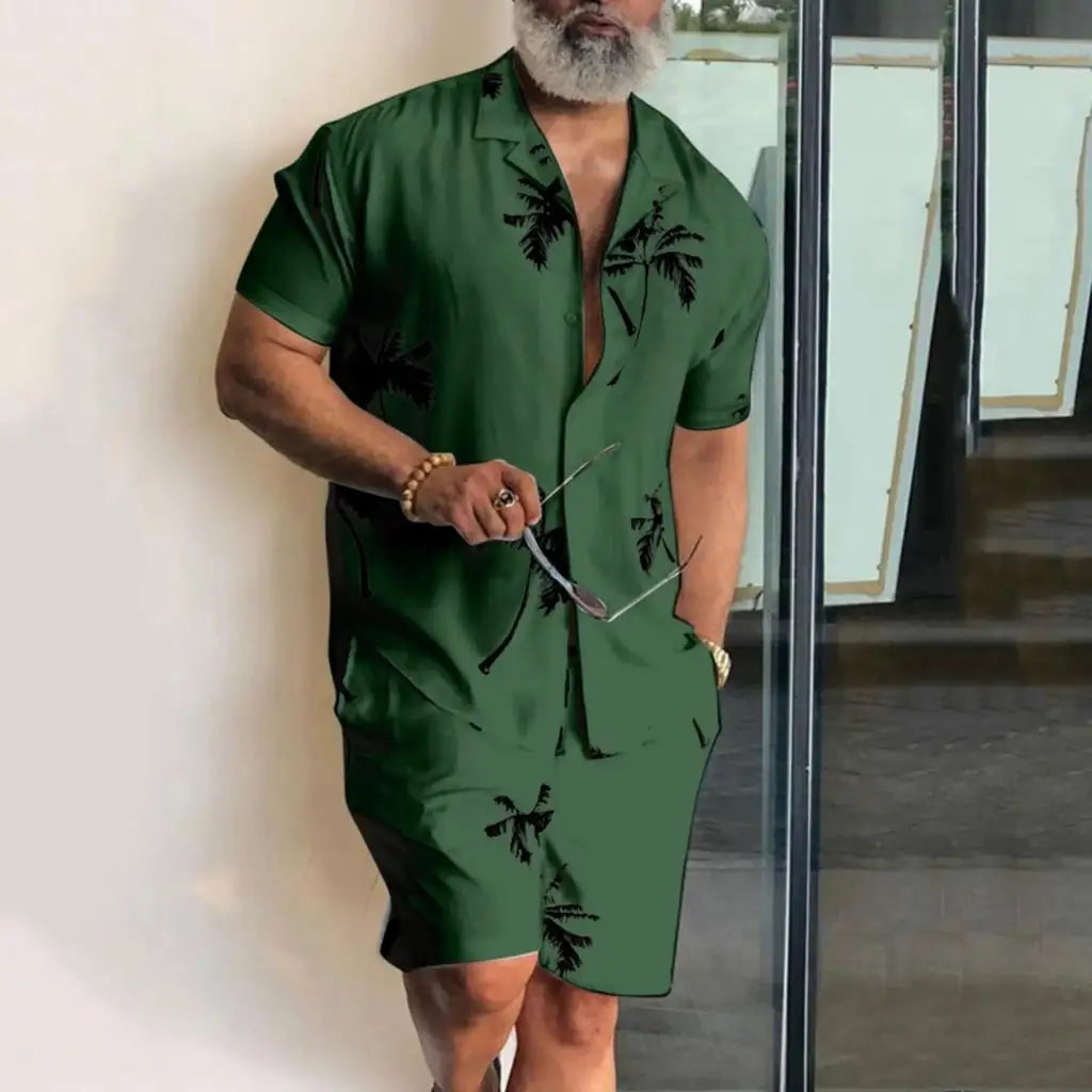 Men's 3D Coconut Tree Print Casual Shirt and Shorts Set