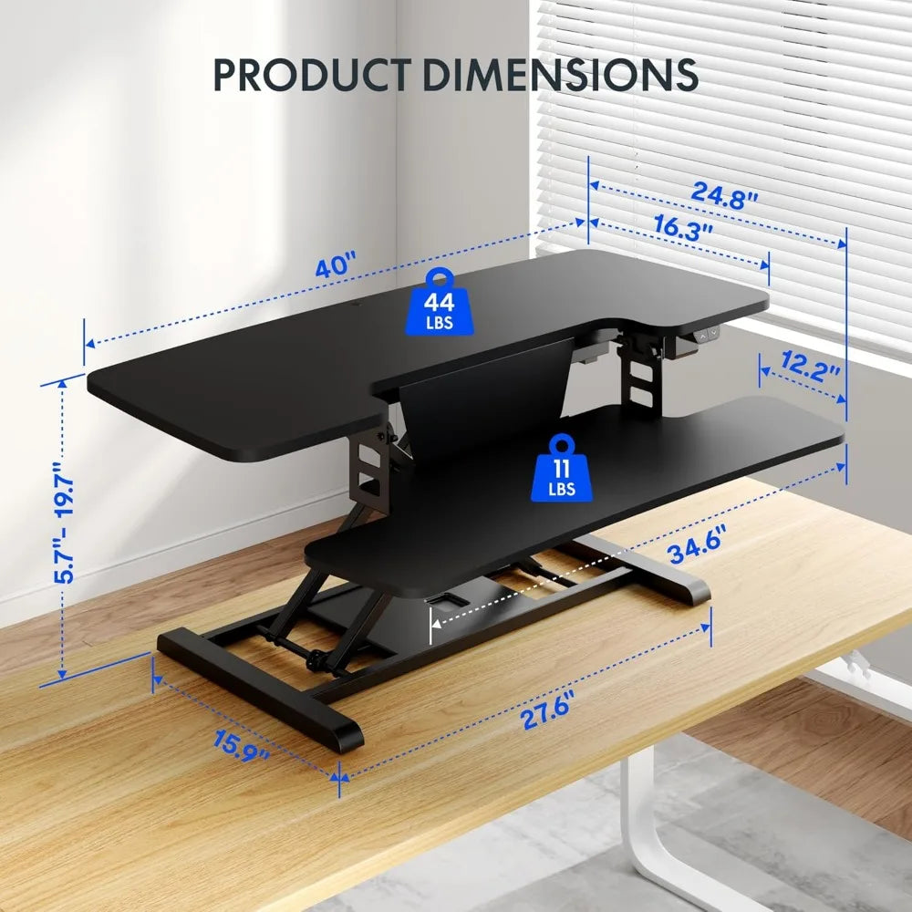 40" Electric Standing Desk Converter, Height Adjustable Riser, Sit to Stand Monitor and Laptop Workstation with Wide Keyboard T