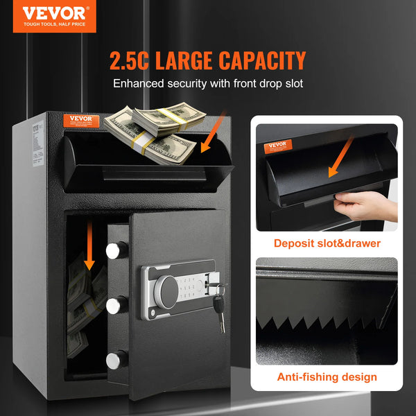 VEVOR 1.7 Cub Depository Safe Deposit Safe Electronic Code Lock & 2 Keys Business Drop Slot Safe for Cash Mail in Office Hotle