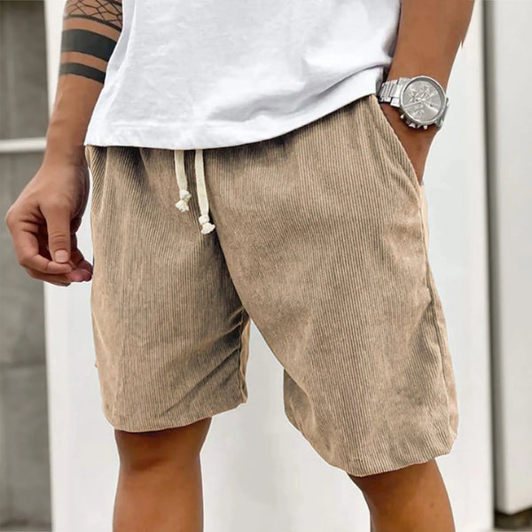 Mens Corduroy Casual Shorts Elastic Waist Summer Style