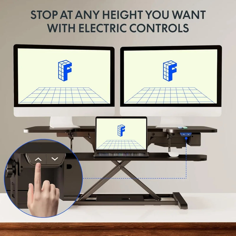 40" Electric Standing Desk Converter, Height Adjustable Riser, Sit to Stand Monitor and Laptop Workstation with Wide Keyboard T