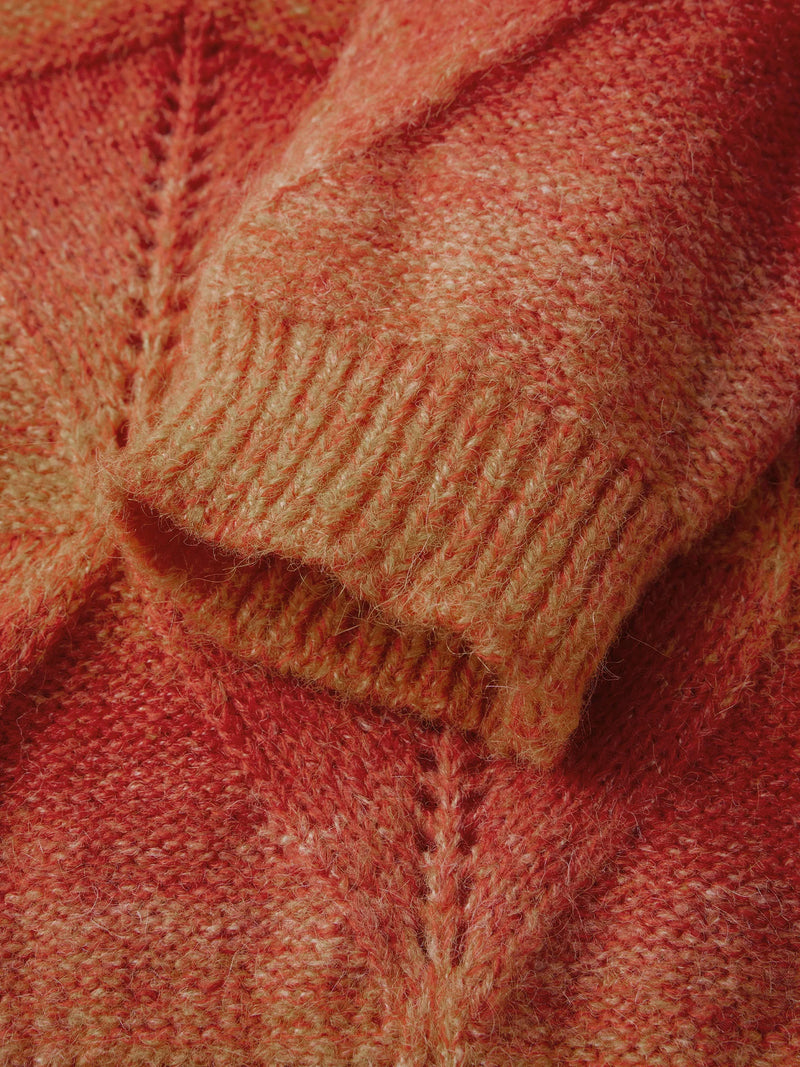 Women Cable Knit Ombre Color Block Chunky Sweater Pullover