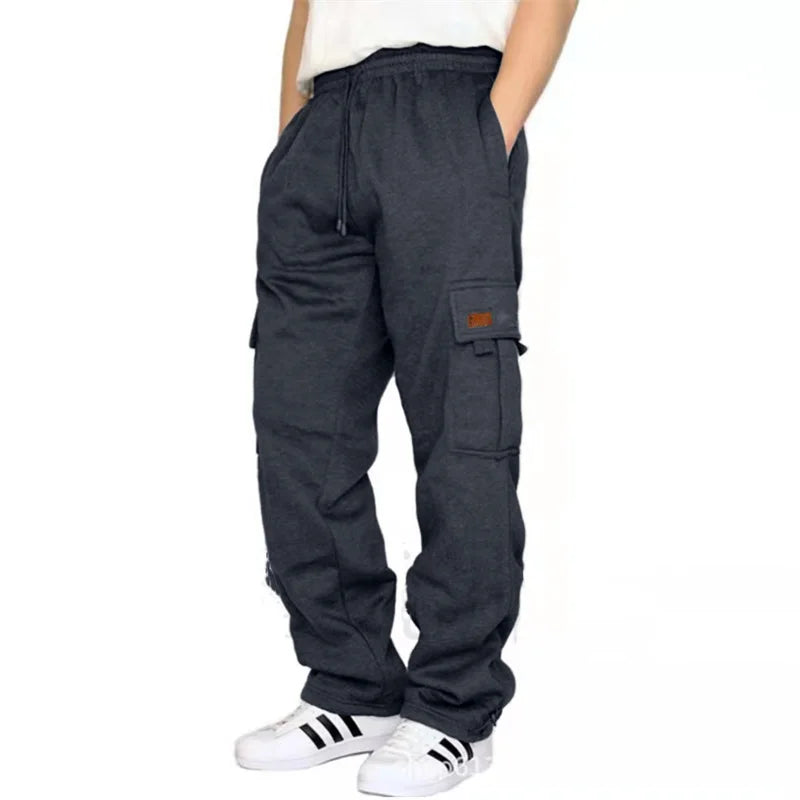 Men's Loose Cargo Pants Casual Drawstring Elastic Waist Wide Leg Athletic Sweatpants Outdoor Trousers