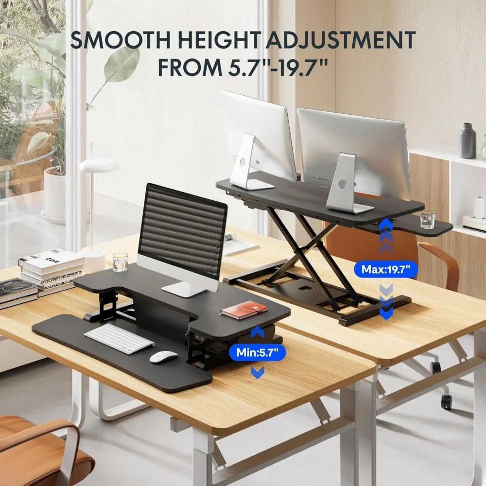 40" Electric Standing Desk Converter, Height Adjustable Riser, Sit to Stand Monitor and Laptop Workstation with Wide Keyboard T