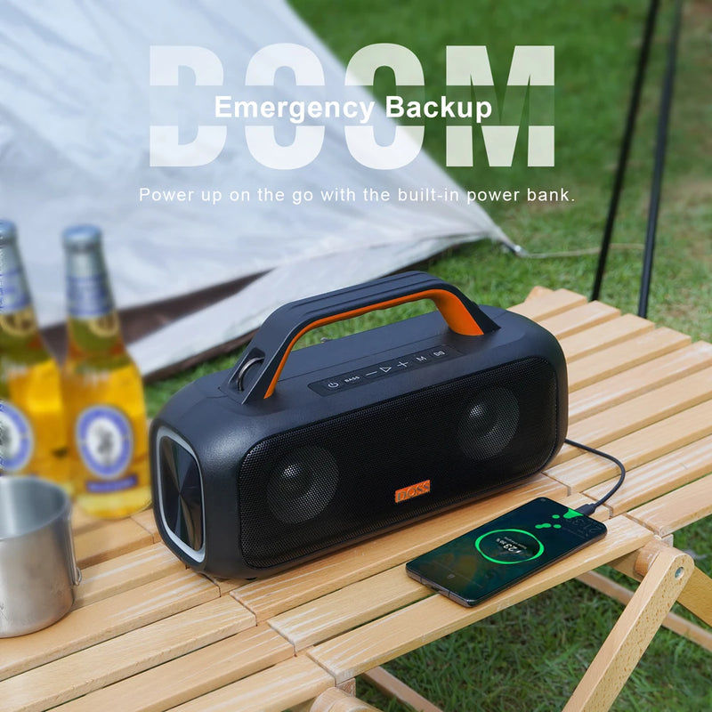 DOSS Outdoor Portable Speaker Powerful 60W Stereo and Bass Sound Box Power Bank IPX6 Waterproof LED Lights TWS Wireless Speakers