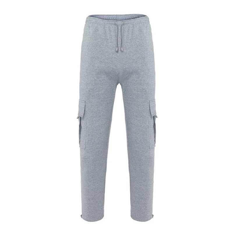 Men's Loose Cargo Pants Casual Drawstring Elastic Waist Wide Leg Athletic Sweatpants Outdoor Trousers