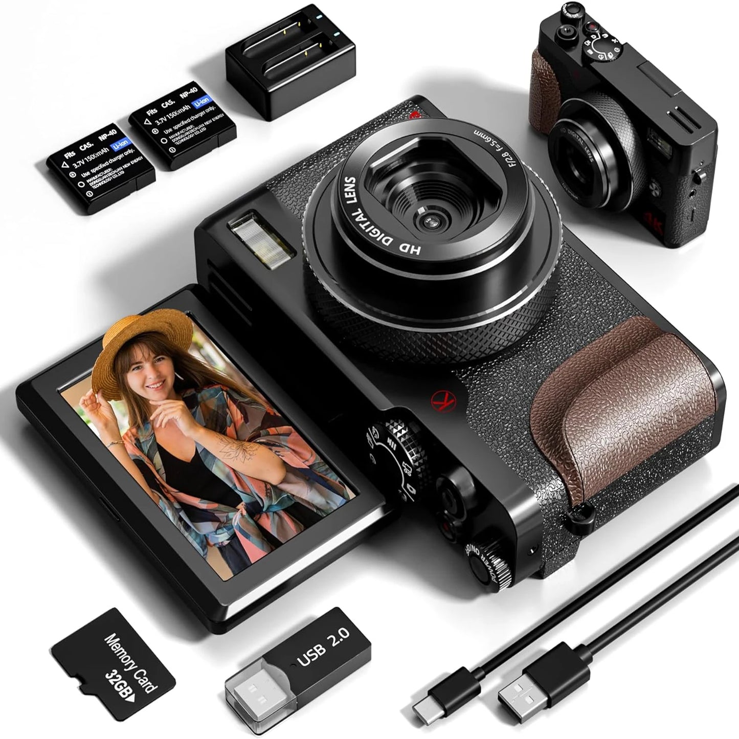 NBD 56MP Digital Cameras for Photography, 4K Autofocus Digital Cameras with 32GB TF Card & 2 Batteries,18X Digital Zoom