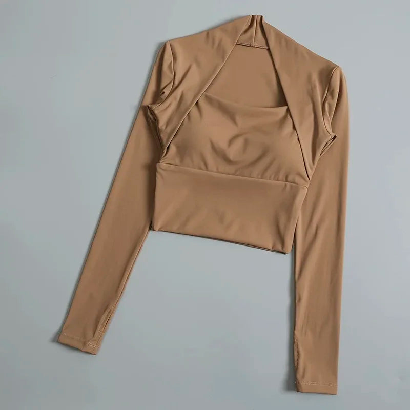 Women Fitness Chest Cushion Long Sleeve Sports Top Yoga Gym