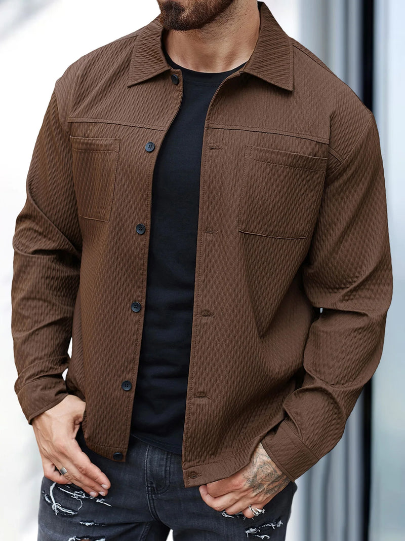 Mens Casual Shirt Jacket Solid Long Sleeve Spring Fall