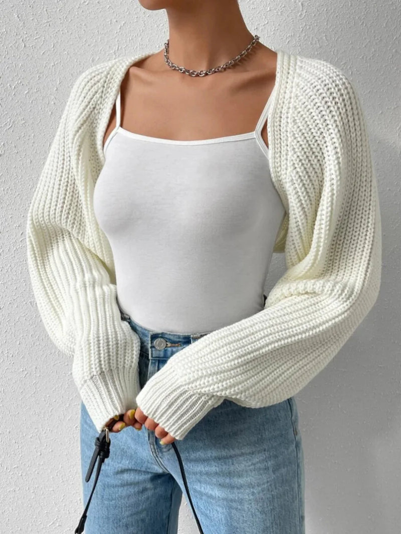 Women Open Front Cropped Cardigan Long Sleeve Knit Shrug