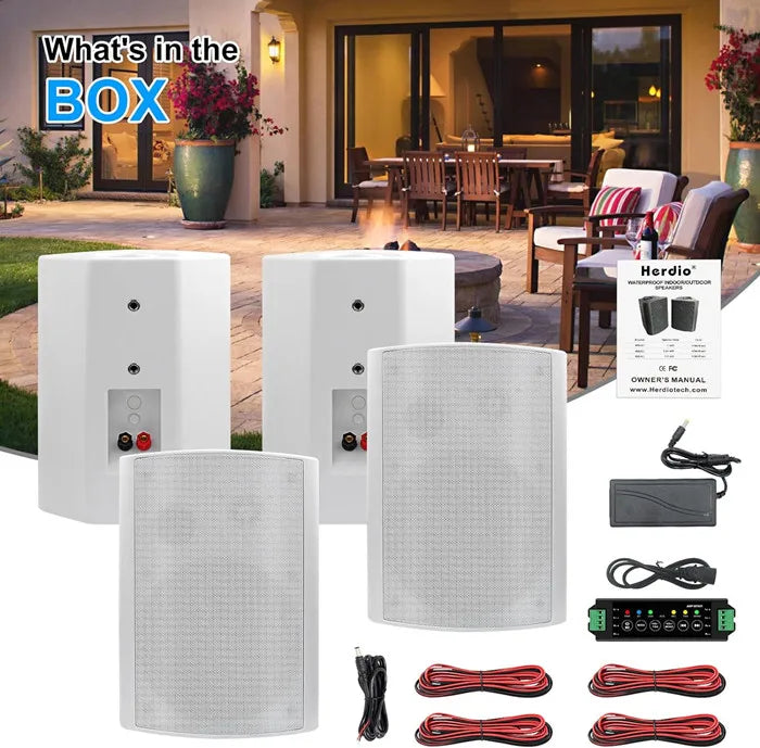 Herdio 4PCS 6.5 Inch 800W Waterproof Outdoor Bluetooth Speakers Wall Mounted Sound System for Patio