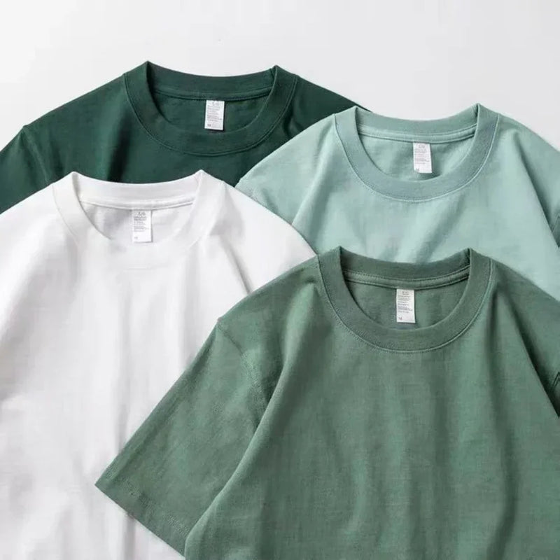 Summer Men Women Green T-shirt 100% Pure Cotton Short-sleeved Top Korea T-shirt Green Cotton Half-sleeve T Shirt Streetwear
