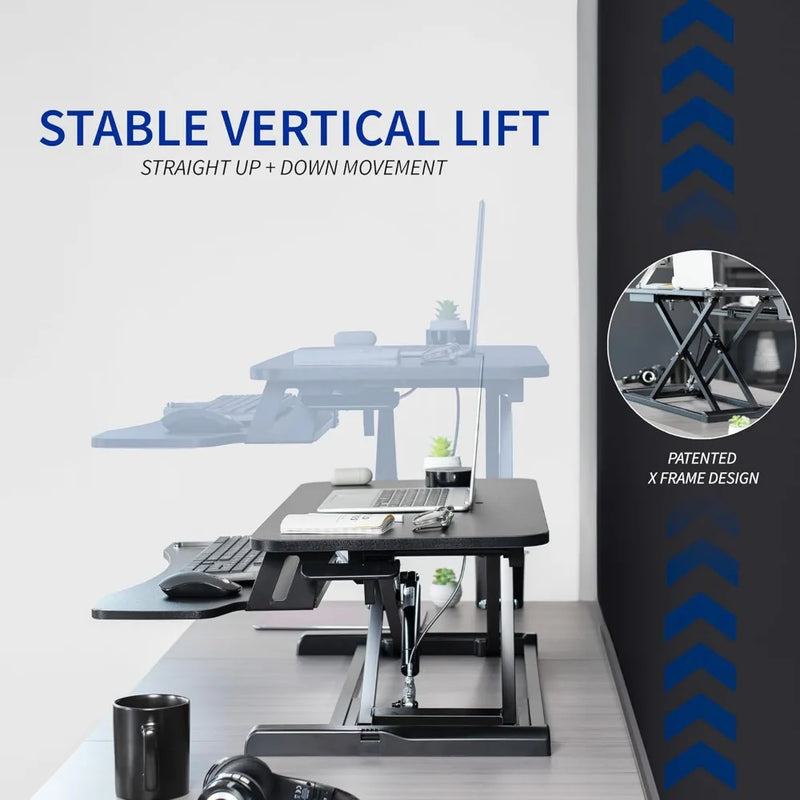 42 inch Desk Converter, K Series, Height Adjustable Sit to Stand Riser, Dual Monitor and Laptop Workstation with Keyboard Tray