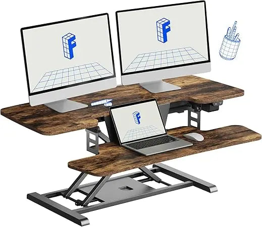 40" Electric Standing Desk Converter, Height Adjustable Riser, Sit to Stand Monitor and Laptop Workstation with Wide Keyboard T