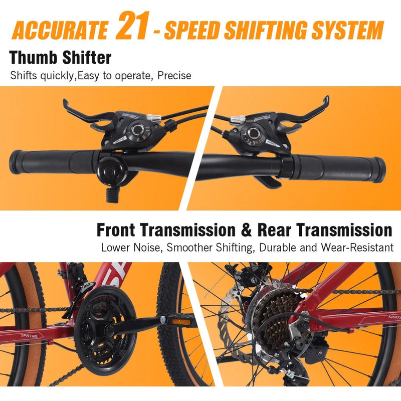 SPATIAL 24 Inch Mountain Bike, Teenager MTB with 21 Speed,High-Tensile Aluminum Frame,Dual Disc Brake, Adult Hardtail Bicycle
