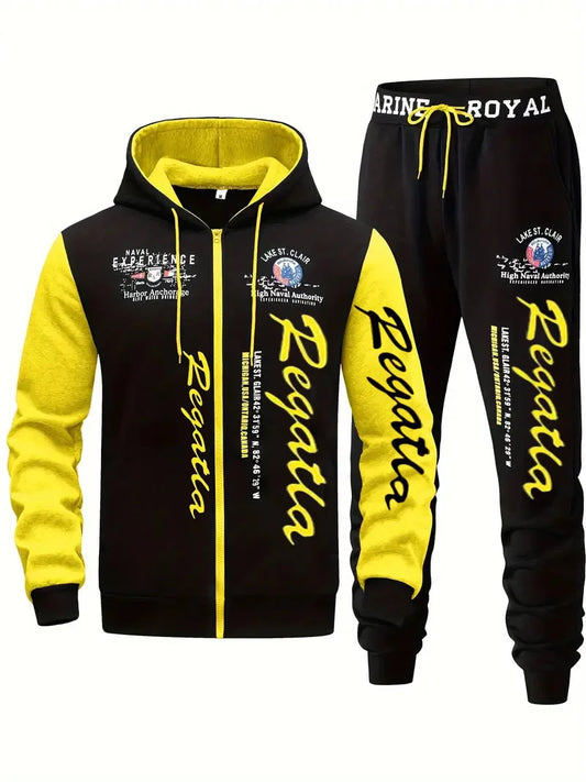 Men's Hooded Letter Print Sportswear Set 2 Piece Casual Outfit