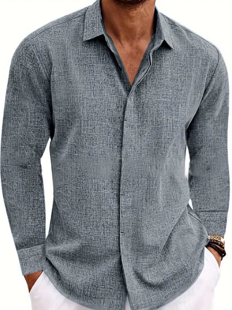 Mens Linen And Cotton Long Sleeve Shirt Solid Color Casual