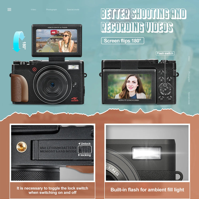 NBD 56MP Digital Cameras for Photography, 4K Autofocus Digital Cameras with 32GB TF Card & 2 Batteries,18X Digital Zoom