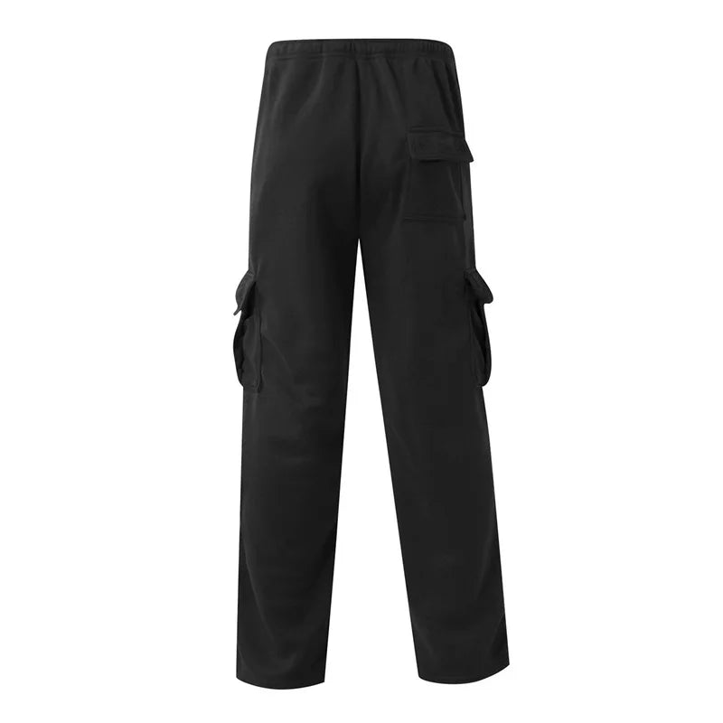 Men's Loose Cargo Pants Casual Drawstring Elastic Waist Wide Leg Athletic Sweatpants Outdoor Trousers