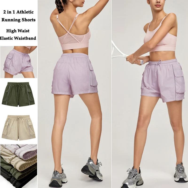 Vitalinovo Women's High Waisted 2 in 1 Athletic Shorts