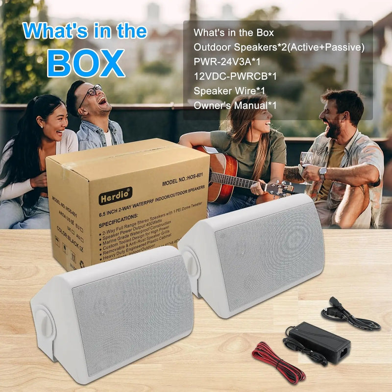 Herdio 6.5 Inch 400W Waterproof Bluetooth Speakers for Patio