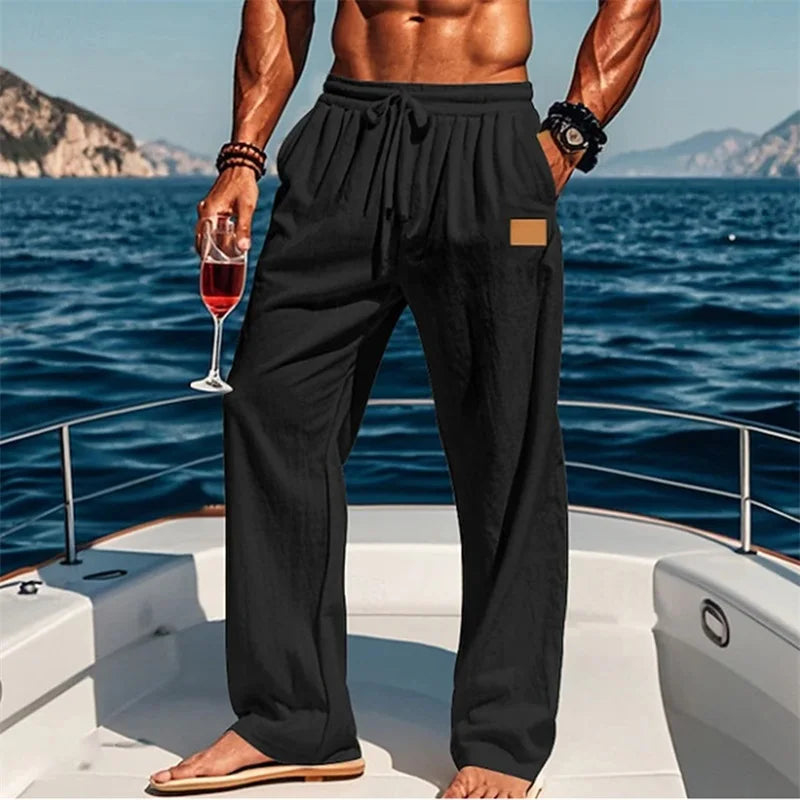 Men Comfortable Elastic Waist Drawstring Pants Beachwear